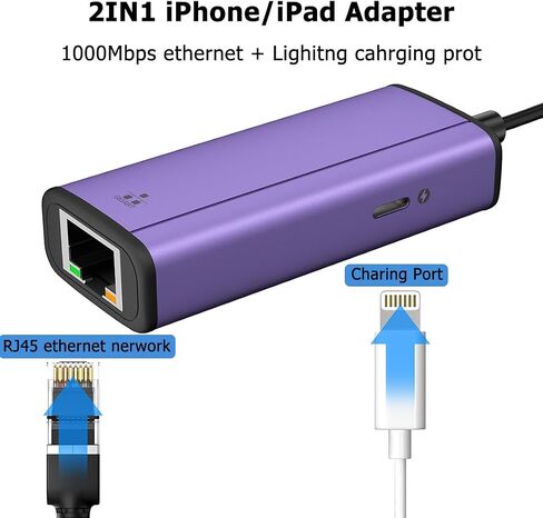 Lightning to Ethernet Adapter[Apple MFi Certified], IVSHOWCO iPhone iPad to RJ45 Ethernet LAN Network Adapter with Charging Port, 100Mbps High Speed,Plug and Play(1.65Ft) in Saudi Arabia