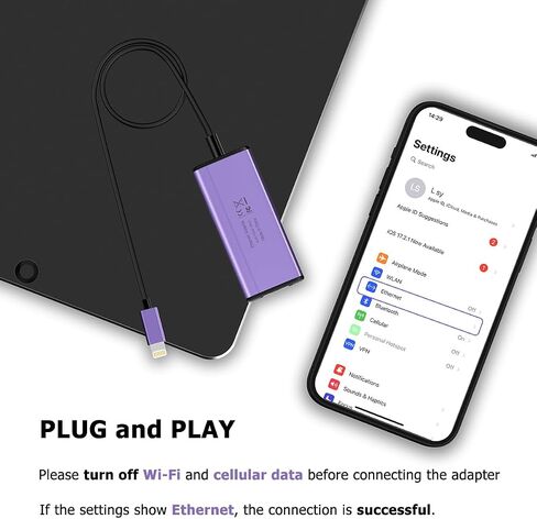 Lightning to Ethernet Adapter[Apple MFi Certified], IVSHOWCO iPhone iPad to RJ45 Ethernet LAN Network Adapter with Charging Port, 100Mbps High Speed,Plug and Play(1.65Ft) in Saudi Arabia