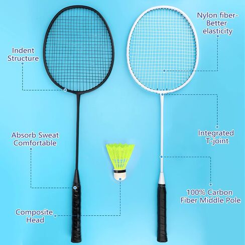 20 Pcs Badminton Rackets Set with 24 Shuttlecocks and 6 Carrying Bags, Sturdy Lightweight Badminton Rackets Racquet for Adults Teenagers Indoor Outdoor Backyards Gym Beach Sports in Saudi Arabia