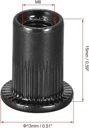 uxcell M6 Rivet Nuts Carbon Steel Zinc-Plated Knurled Flat Head Threaded Insert Nut Black 20Pcs in Saudi Arabia