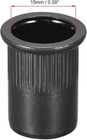 uxcell M6 Rivet Nuts Carbon Steel Zinc-Plated Knurled Flat Head Threaded Insert Nut Black 20Pcs in Saudi Arabia