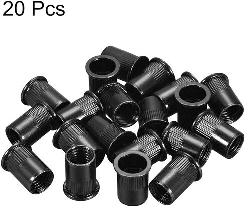 uxcell M6 Rivet Nuts Carbon Steel Zinc-Plated Knurled Flat Head Threaded Insert Nut Black 20Pcs in Saudi Arabia