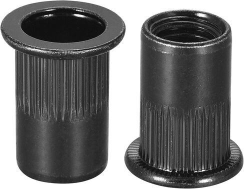 uxcell M6 Rivet Nuts Carbon Steel Zinc-Plated Knurled Flat Head Threaded Insert Nut Black 20Pcs in Saudi Arabia