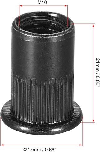 uxcell M6 Rivet Nuts Carbon Steel Zinc-Plated Knurled Flat Head Threaded Insert Nut Black 20Pcs in Saudi Arabia