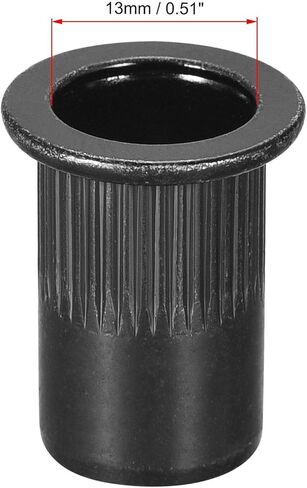 uxcell M6 Rivet Nuts Carbon Steel Zinc-Plated Knurled Flat Head Threaded Insert Nut Black 20Pcs in Saudi Arabia