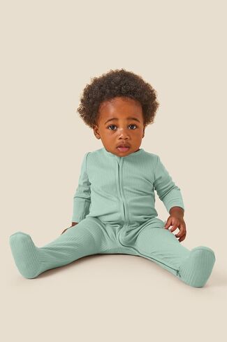 MORI Baby Unisex Ribbed Pajamas with Two Way Zip and Scratch Mitts - Footed Jumpsuit One Piece Sleepwear for Boys and Girls in Saudi Arabia