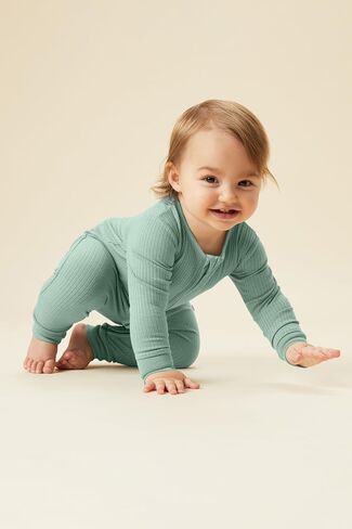 MORI Baby Unisex Ribbed Pajamas with Two Way Zip and Scratch Mitts - Footed Jumpsuit One Piece Sleepwear for Boys and Girls in Saudi Arabia