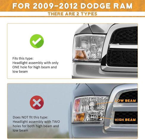 Headlights Assembly Compatible with 2009-2012 Dodge Ram 1500/2010-2012 Dodge Ram 2500 3500 (Does NOT Fit Quad Beam Headlight Models) Headlight Assemblies Black Housing Amber Reflector in Saudi Arabia