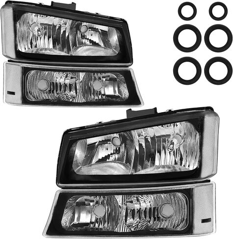 مجموعة المصابيح الأمامية تناسب 03-06 Chevy Silverado/Avalanche 1500 1500HD 2500 2500HD 3500/07 Classic، غير مناسبة لجسم غطاء المصنع، الجانب الأيسر والأيمن (عاكس شفاف لغطاء الكروم) in Kuwait