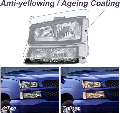 مجموعة المصابيح الأمامية تناسب 03-06 Chevy Silverado/Avalanche 1500 1500HD 2500 2500HD 3500/07 Classic، غير مناسبة لجسم غطاء المصنع، الجانب الأيسر والأيمن (عاكس شفاف لغطاء الكروم) in Kuwait