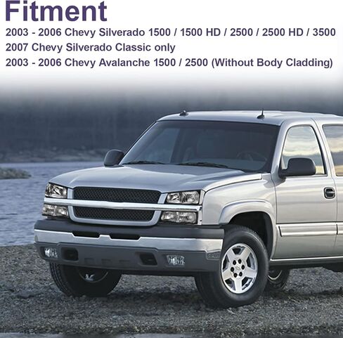 مجموعة المصابيح الأمامية تناسب 03-06 Chevy Silverado/Avalanche 1500 1500HD 2500 2500HD 3500/07 Classic، غير مناسبة لجسم غطاء المصنع، الجانب الأيسر والأيمن (عاكس شفاف لغطاء الكروم) in Kuwait