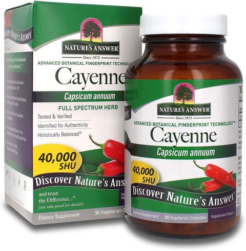 Nature's Answer Cayenne Pepper Powder Capsule Supplement, 90-Count | Natural Metabolism Booster | Promotes Cardiovascular Health | Helps with Digestion & Circulation (Pack of 1) in Saudi Arabia