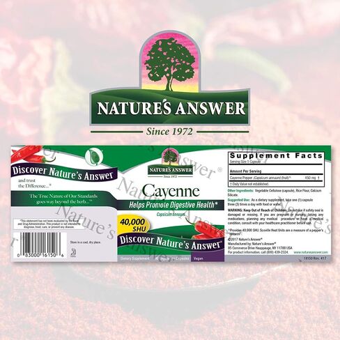 Nature's Answer Cayenne Pepper Powder Capsule Supplement, 90-Count | Natural Metabolism Booster | Promotes Cardiovascular Health | Helps with Digestion & Circulation (Pack of 1) in Saudi Arabia