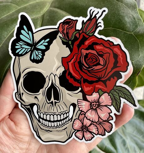 WickedGoodz Butterfly Rose Skull Magnet - Flower Skull Magnetic Car Decal in Saudi Arabia