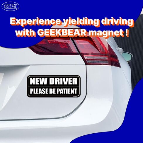 GEEKBEAR New Driver Car Magnet - Colorful, Reflective, Weather-Resistant - Rectangular 8.7 x 3.5 in (Black/Black) in Saudi Arabia