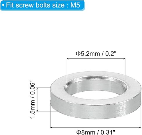 PATIKIL M5 Aluminum Spacers, 5 Pcs Metal Spacer Aluminum 5.2mm ID x 8mm OD x 1.5mm L Aluminum Spacer Screw Standoff Round for 1/5inch or M5 Screw Bolts in Kuwait