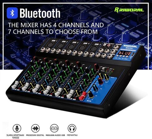 لوحة صوت محمولة مزودة بـ 7 قنوات تعمل بتقنية البلوتوث مع واجهة USB DJ Mixer MP3 ومصدر طاقة 48 فولت لتسجيل الكمبيوتر، وحدة تحكم خلط لتسجيل الاستوديو in Saudi Arabia