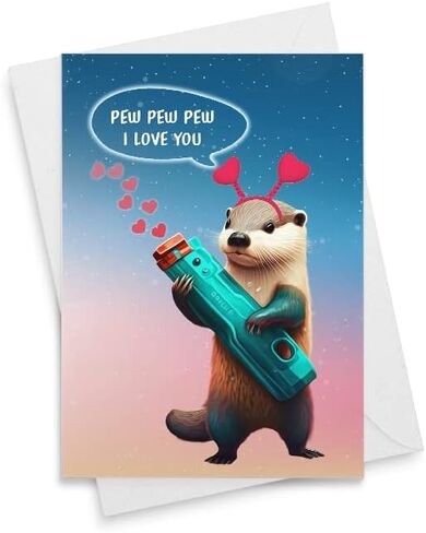 بطاقة الذكرى السنوية لـ Dart War Otter للزوج - بطاقة Pew Pew I Love You لصديقتك - بطاقة عيد الحب المضحكة لعيد الأب لصديقك [00346] in Saudi Arabia