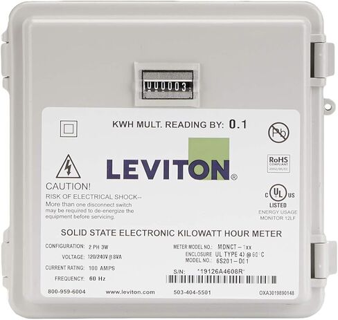 Leviton MO240-1W Outdoor Surface Mount Mechanical Counter 120/208/240V 2P3W 100A with 2 Split Core CTs Mini Meter Kit in Saudi Arabia