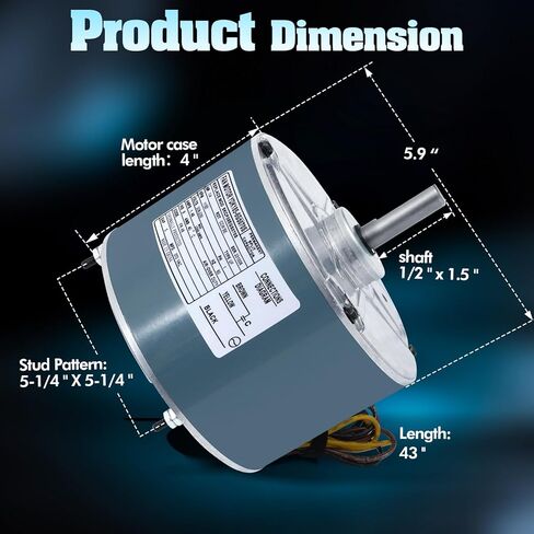 محرك مروحة مكثف 5KCP39EGS070S 1/4 HP، 1100 دورة في الدقيقة، 208-230 فولت محرك مروحة تيار متردد لاستبدال وحدة التيار المتردد مناسب لـ genteq 3905، 5KCP39EGY823S، HC39GE234A، HC39GE237، HC39GE237A، Dayton 6DLL0 in Kuwait