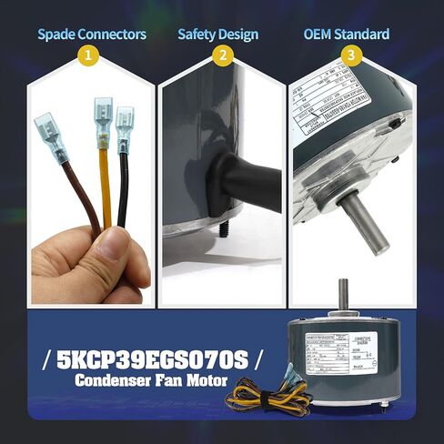 محرك مروحة مكثف 5KCP39EGS070S 1/4 HP، 1100 دورة في الدقيقة، 208-230 فولت محرك مروحة تيار متردد لاستبدال وحدة التيار المتردد مناسب لـ genteq 3905، 5KCP39EGY823S، HC39GE234A، HC39GE237، HC39GE237A، Dayton 6DLL0 in Kuwait