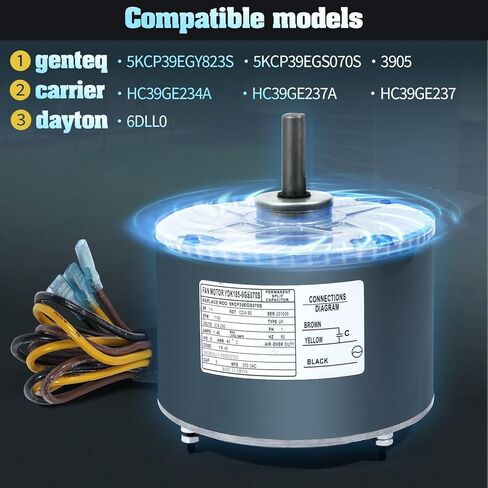 محرك مروحة مكثف 5KCP39EGS070S 1/4 HP، 1100 دورة في الدقيقة، 208-230 فولت محرك مروحة تيار متردد لاستبدال وحدة التيار المتردد مناسب لـ genteq 3905، 5KCP39EGY823S، HC39GE234A، HC39GE237، HC39GE237A، Dayton 6DLL0 in Kuwait