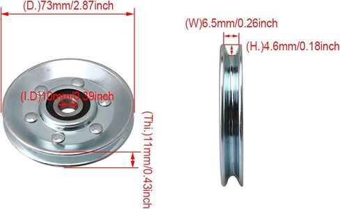 BQLZR 73 × 10 مم بكرة كابل فولاذية تحمل الحديد الفضي على شكل حرف V تحمل بكرة المهمل تحمل 215 كجم لمعدات الصالة الرياضية فتاحة باب المرآب in Kuwait