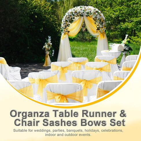 Ganeen 50 Pcs Organza Chair Sashes 10 Pcs Table Runner Sheer Chair Ribbon Bows for Wedding Banquet Party Chair Bows Ties Chair Cover Bands Supplies for Wedding Banquet Party Event Decoration (Blue) in Saudi Arabia