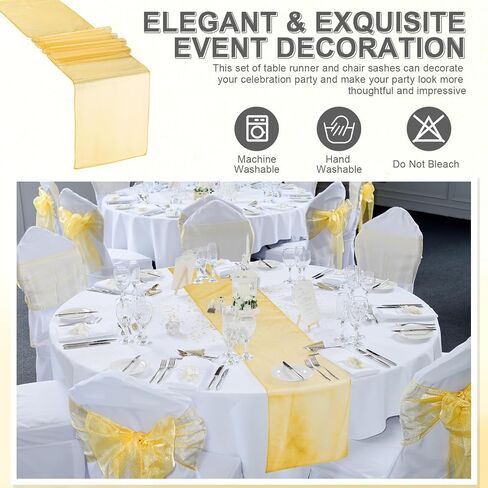 Ganeen 50 Pcs Organza Chair Sashes 10 Pcs Table Runner Sheer Chair Ribbon Bows for Wedding Banquet Party Chair Bows Ties Chair Cover Bands Supplies for Wedding Banquet Party Event Decoration (Blue) in Saudi Arabia