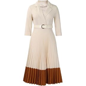 Women's Spring Suit Collar Fashionable Color Blocking Elegant Pleated high Waisted Dress in Saudi Arabia