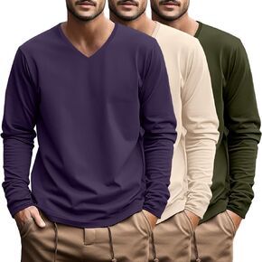 Ficerd 3 Pack Big and Tall Shirts for Men V Neck Cotton Long Sleeve Tee L-7XL Casual Loose Tops Oversized Basic T Shirts in Kuwait