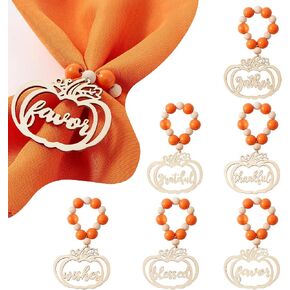 Fall Thanksgiving Napkin Rings Set of 12, Pumpkin Thankful Wooden Bead Napkin Rings for Fall Thanksgiving Decorations, Fall Thanksgiving Napkin Holder for Table Decor Dinnerware Sets, Wedding, Holiday in Saudi Arabia