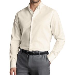 Mens Dress Shirt Long Sleeve Stain Shield Solid Stretch Button Down Shirts Business Date Casual Shirts in Saudi Arabia