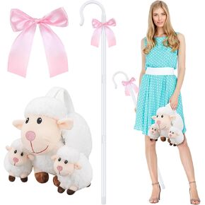 Halloween Shepherdess Costume Accessories 43" Shepherds Hook Staff Little Sheep Handbag Purse and Pink Ribbon for Woman Halloween Cosplay Costume in Saudi Arabia