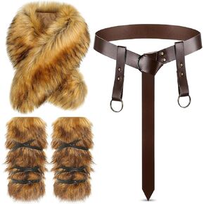 JenPen 3 Pcs Halloween Viking Costume Set Viking Cross Belt Fur Collar Fur Boots Covers Women Medieval Accessories for Halloween Party in Kuwait