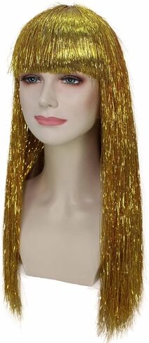 Long Tinsel Wig for Women Glamorous Party & Cosplay Accessory | 23 Inch Comfortable Capless Cap Design Flame-retardant Synthetic Fiber - Gold in Saudi Arabia