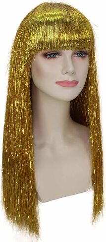 Long Tinsel Wig for Women Glamorous Party & Cosplay Accessory | 23 Inch Comfortable Capless Cap Design Flame-retardant Synthetic Fiber - Gold in Saudi Arabia
