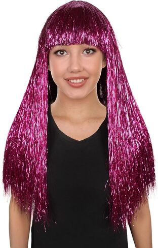 Long Tinsel Wig for Women Glamorous Party & Cosplay Accessory | 23 Inch Comfortable Capless Cap Design Flame-retardant Synthetic Fiber - Gold in Saudi Arabia