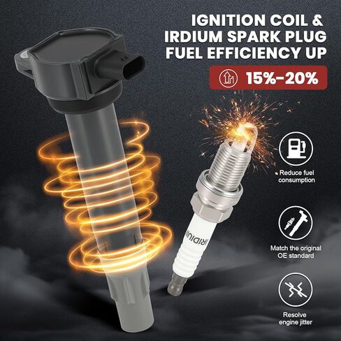 UF502 Ignition Coil Pack and Iridium Spark Plugs Set of 6 Compatible with Dodge Avenger Challenger Charger Chrysler 300 Sebring 2006-2011 Replaces#4606869AA in Kuwait