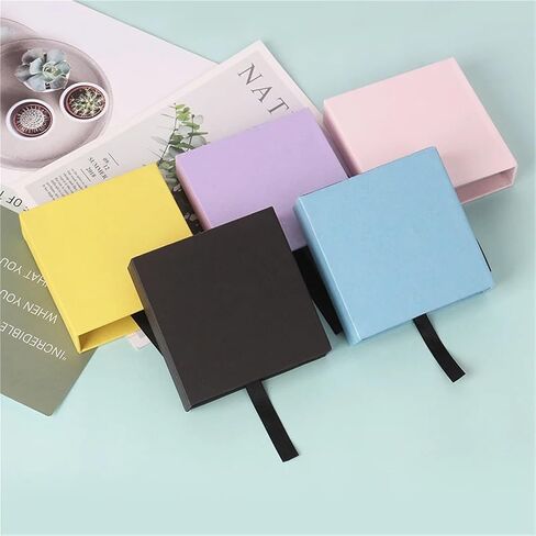 10pcs Jewelry Paper Packaging Fit 3D Film Membrane Plastic Box Pull Case Necklace Earring Ring Organizer(Blue,9cm paper box) in Saudi Arabia