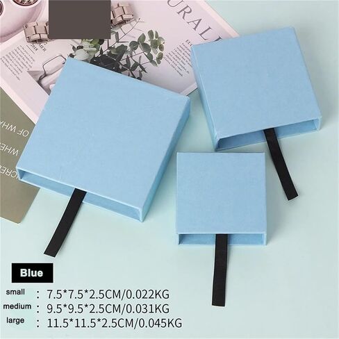 10pcs Jewelry Paper Packaging Fit 3D Film Membrane Plastic Box Pull Case Necklace Earring Ring Organizer(Blue,9cm paper box) in Saudi Arabia