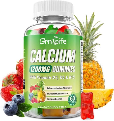 Calcium Citrate 1200mg with Vitamin D3 Supplements Gummies for Women & Men, Calcium Gummies with Vitamin D3 K2 & B12, High Absorption for Muscle & Immune, Mixed Flavors, 60 Count in Saudi Arabia