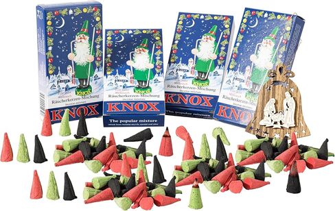 German Incense Cones Bundle Tradition - 4 mostloved Smells from Knox Räucherkerzen/Apotheker Hermann Zwetz. MaMeMi Gift-Set with DIY Mini Nativity Scene in Saudi Arabia