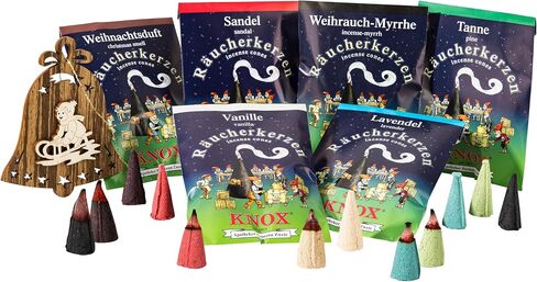 German Incense Cones Bundle Tradition - 4 mostloved Smells from Knox Räucherkerzen/Apotheker Hermann Zwetz. MaMeMi Gift-Set with DIY Mini Nativity Scene in Saudi Arabia