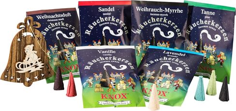 German Incense Cones Bundle Tradition - 4 mostloved Smells from Knox Räucherkerzen/Apotheker Hermann Zwetz. MaMeMi Gift-Set with DIY Mini Nativity Scene in Saudi Arabia