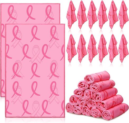 Tradder 30 Pcs Breast Cancer Awareness Towels Pink Ribbon Sports Towels 11.8 x 19.7 Inch Fiber Pink Towels for Breast Cancer Procession Fundraising Cheerleading Golf Football Towel (Delicate) in Kuwait