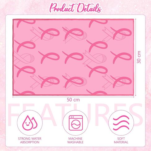 Tradder 30 Pcs Breast Cancer Awareness Towels Pink Ribbon Sports Towels 11.8 x 19.7 Inch Fiber Pink Towels for Breast Cancer Procession Fundraising Cheerleading Golf Football Towel (Delicate) in Kuwait