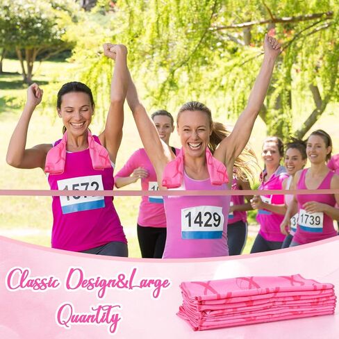 Tradder 30 Pcs Breast Cancer Awareness Towels Pink Ribbon Sports Towels 11.8 x 19.7 Inch Fiber Pink Towels for Breast Cancer Procession Fundraising Cheerleading Golf Football Towel (Delicate) in Kuwait
