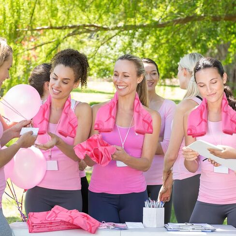Tradder 30 Pcs Breast Cancer Awareness Towels Pink Ribbon Sports Towels 11.8 x 19.7 Inch Fiber Pink Towels for Breast Cancer Procession Fundraising Cheerleading Golf Football Towel (Delicate) in Kuwait