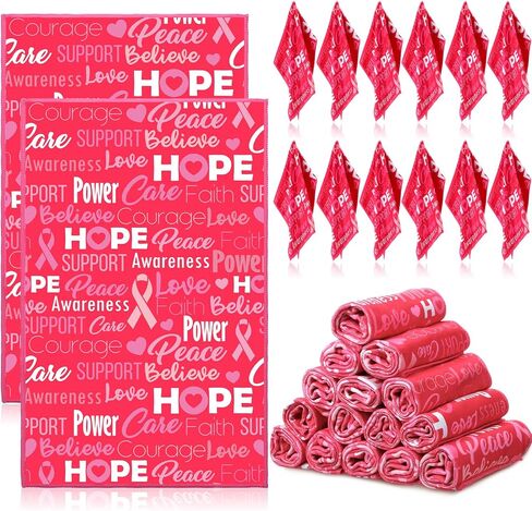 Tradder 30 Pcs Breast Cancer Awareness Towels Pink Ribbon Sports Towels 11.8 x 19.7 Inch Fiber Pink Towels for Breast Cancer Procession Fundraising Cheerleading Golf Football Towel (Delicate) in Kuwait